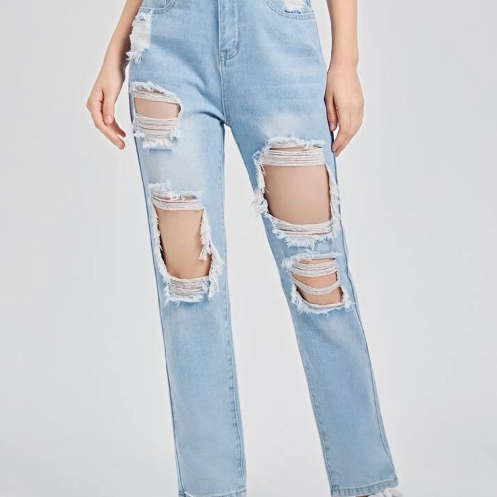 SHEIN teen girls light washed ripped jeans